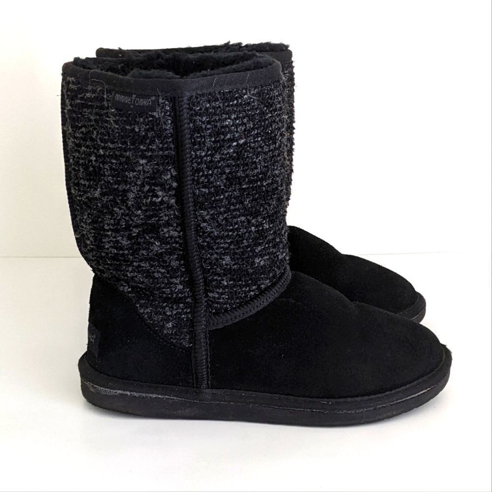 Minnetonka Suede Shearling Lined Boots 8 Black